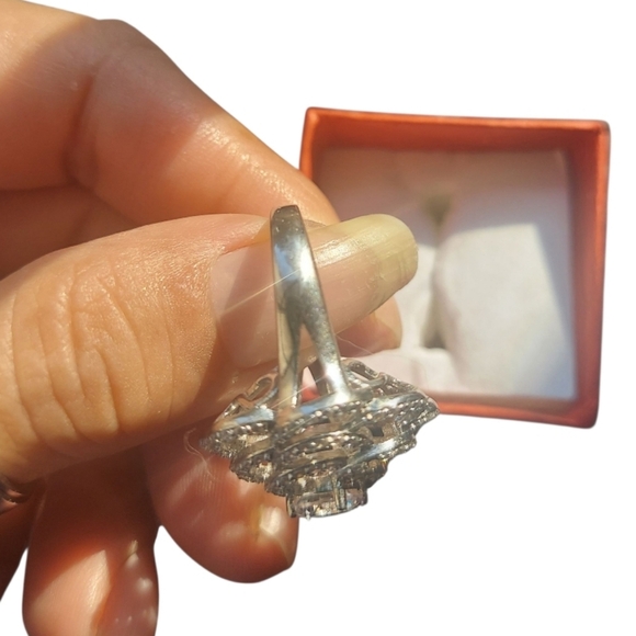 Stunning 925 Silver Faceted Crystal Camellia Flower Ring - Picture 4 of 7